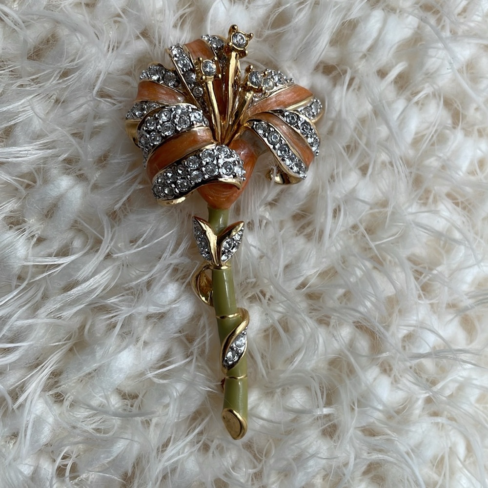 Nolan Miller Enamel & Rhinestone Lily Brooch